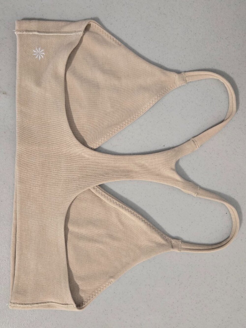 Athleta Medium V-Neck Racerback Sports Bra A-C Ecru Beige Yoga Workout Wireless - Picture 2 of 5